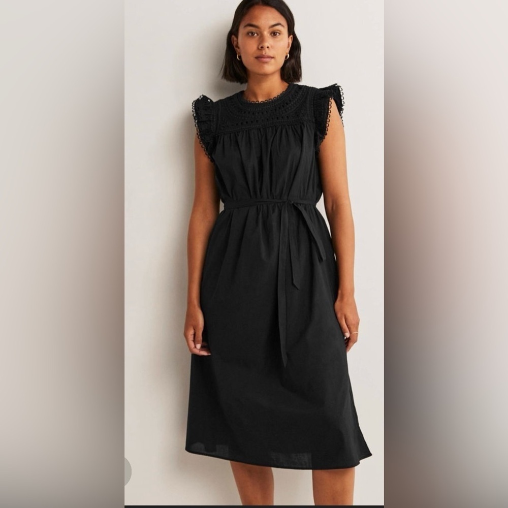 Boden Broderie detail midi dress black size 6 new with tags. D0321